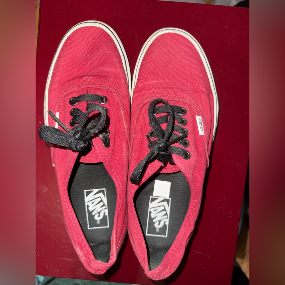 Vans Burgundy Canvas Shoes with Black Laces